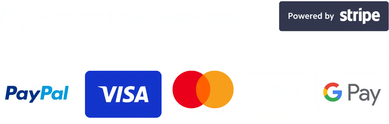 Secure payments: Stripe, PayPal, Visa, Mastercard